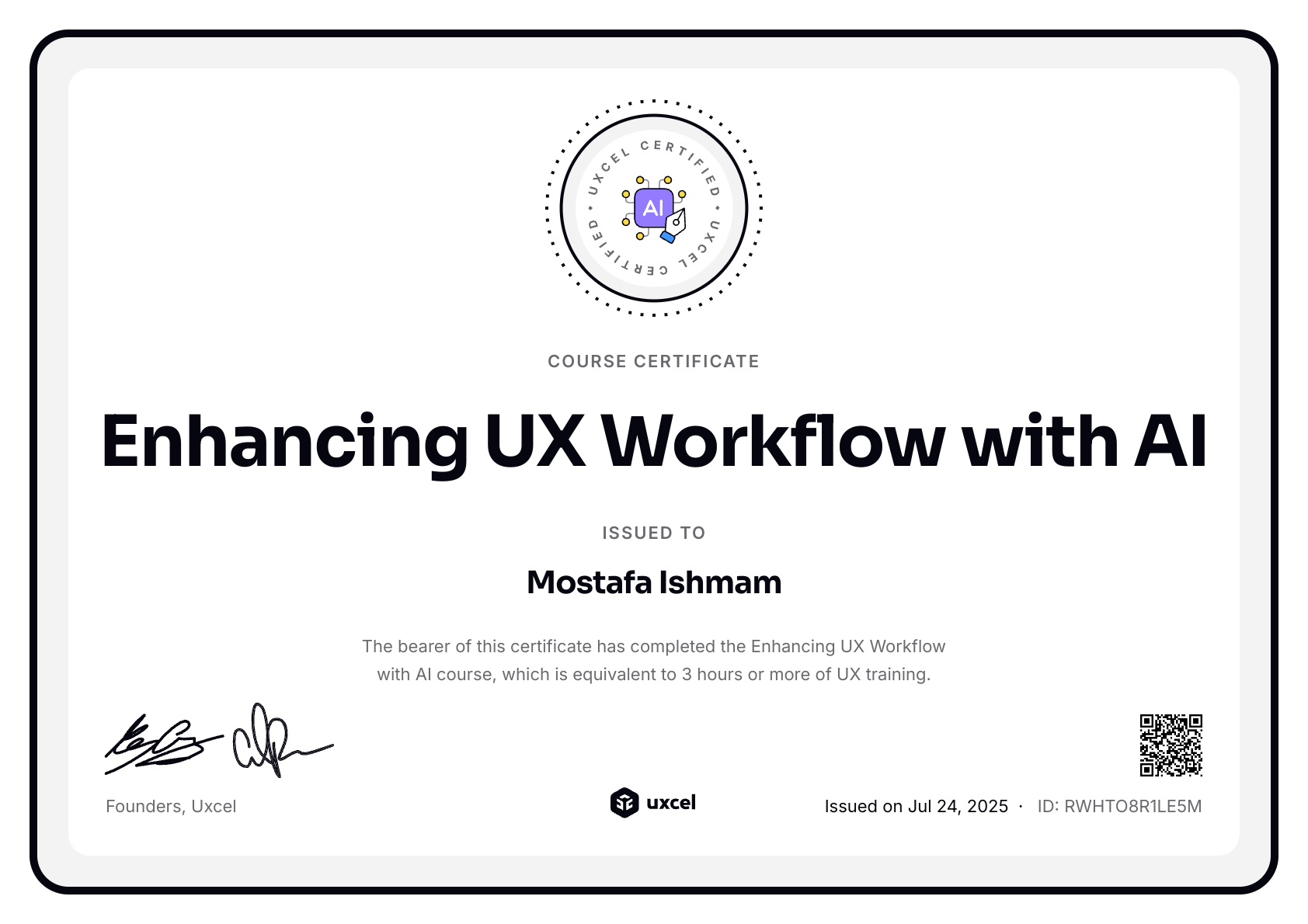 Mostafa Ishmam's certificate